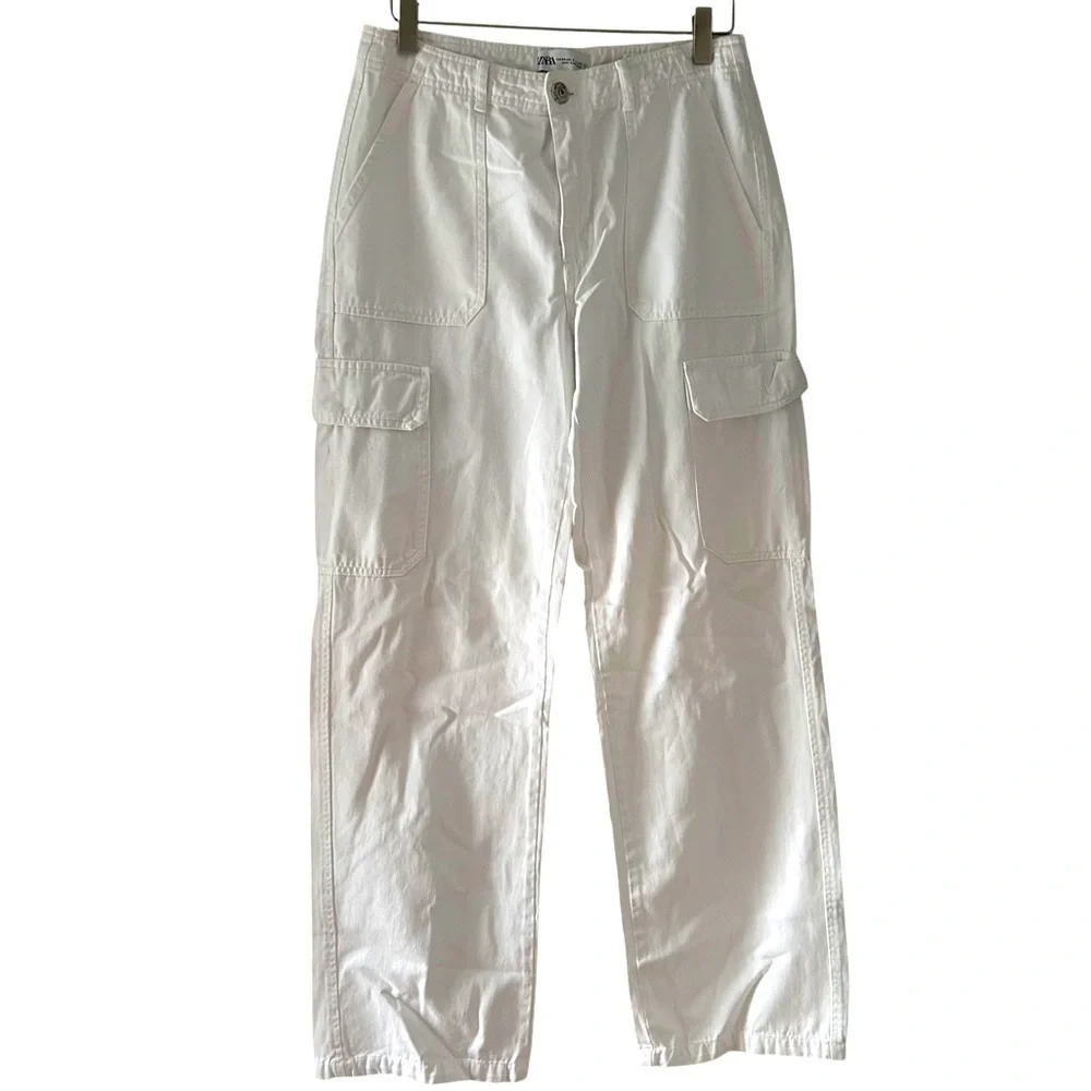 Zara Straight Leg Cotton Cargo Pants - Picture 2 of 13